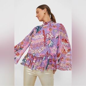 Oliphant Peplum Blouse in Bukhara Lavender print sz XS